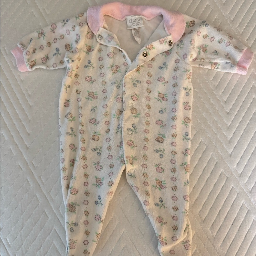 Vintage Carter's Floral Kids One Piece - Pink and White